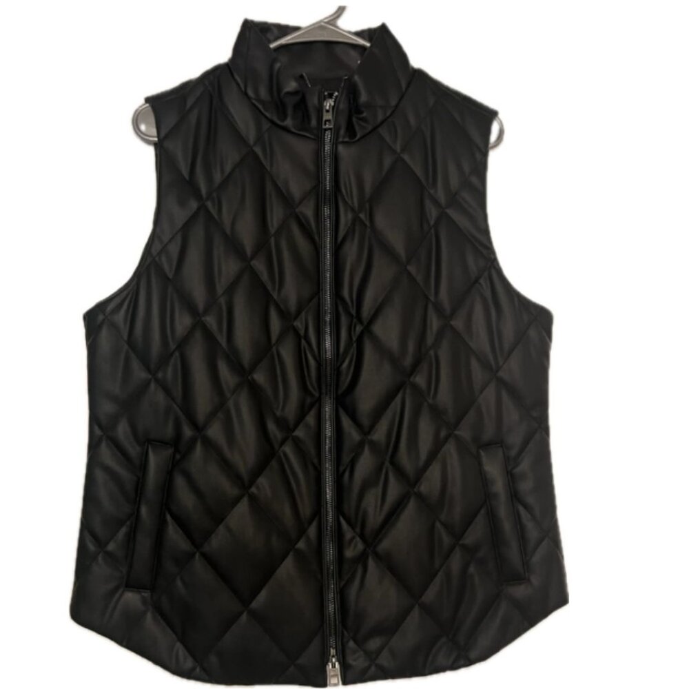 Black Quilted Faux Leather Vest